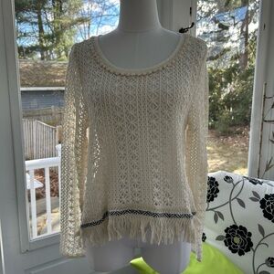 NWT: Anthropologie Akemi + Kin Cream Lace Sheer Top with Blue Ribbon Trim